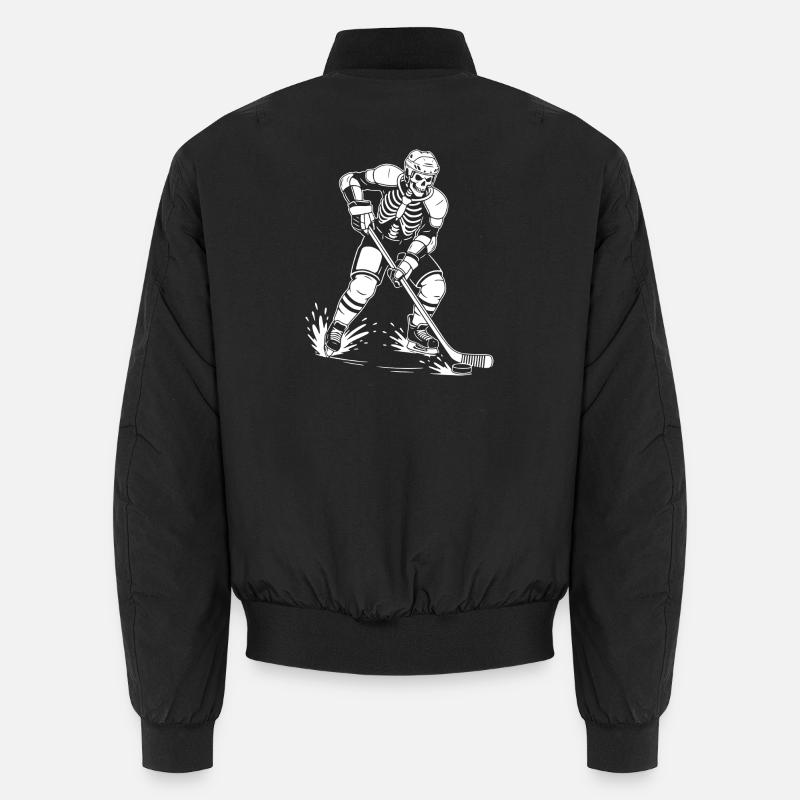 Skeleton plays hockey Unisex Bomber Jacket