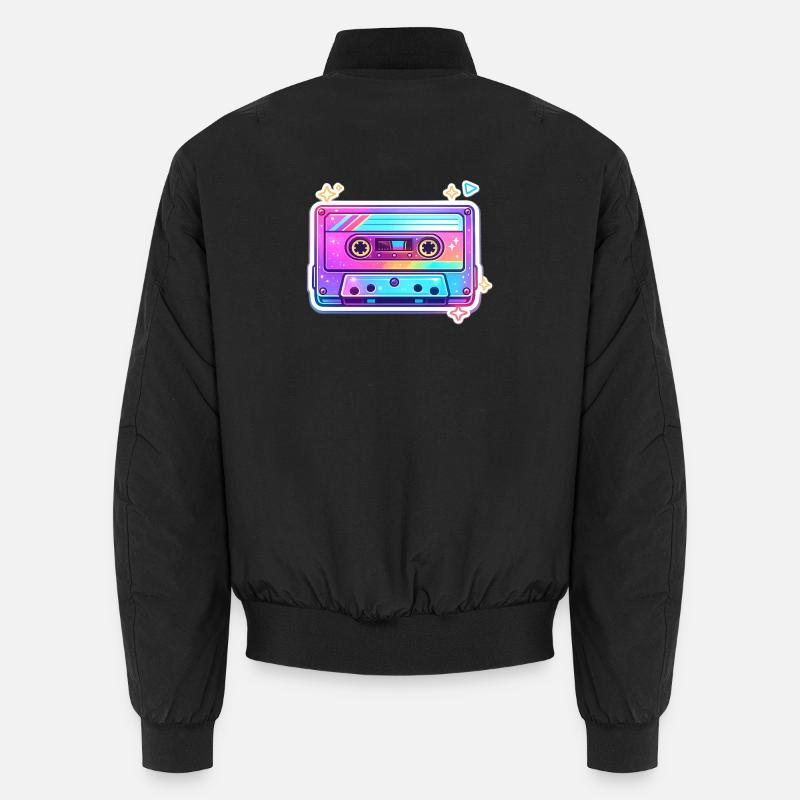 Neon Regenbogen Kassette Sticker - Unisex Bomberjacke - Schwarz