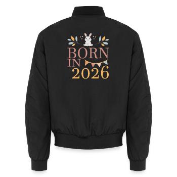 Born in 2026 Baby Cat Soon Mom Gift - Unisex Bomber Jacket - black - Back - AI Model Male 185 light (185cm)