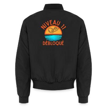 Level 11 Unlocked Original Birthday - Unisex Bomber Jacket - black - Back - AI Model Male 185 light (185cm)