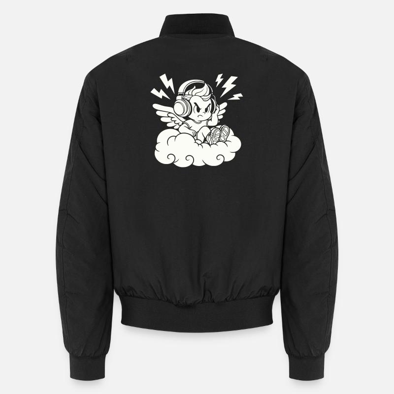 Musik Engel – Cherub mit Kopfhörern - Unisex Bomberjacke - Schwarz
