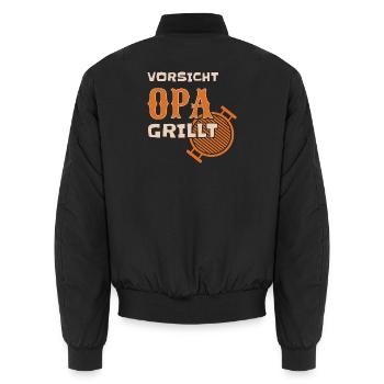 Attention : grand-père grille une tenue de barbecue drôle - Bomber unisexe - noir - Dos - AI Model Male 185 light (185cm)
