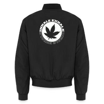 Cannabis Leaf Round Logo - Unisex Bomber Jacket - black - Back - AI Model Male 185 light (185cm)