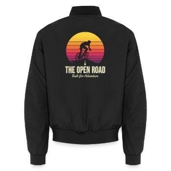 Open Road Adventure Cyclist Print - Unisex Bomber Jacket - black - Back - AI Model Male 185 light (185cm)