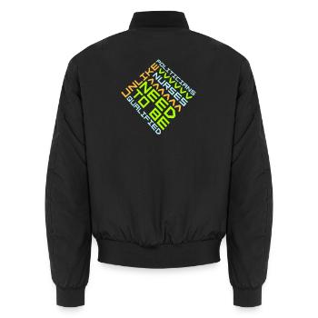 Unlike Politicians Nurses Need To Be Qualified - Unisex Bomber Jacket - black - Back - AI Model Male 185 light (185cm)