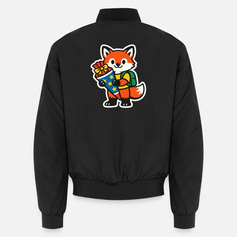 Fuchs mit Geschenk und Rucksack Einschulung - Unisex Bomberjacke - Schwarz