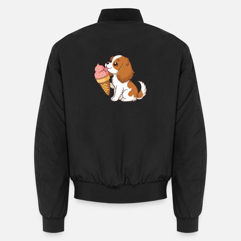 Cavalier King Charles Welpe gierig und Eiscreme Unisex Bomberjacke