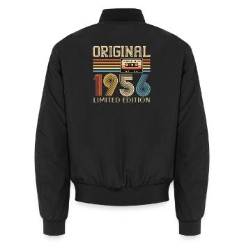 70. Geburtstag, 70 Jahre, Original 1956 - Unisex Bomberjacke - Schwarz - Hinten - AI Model Male 185 light (185cm)