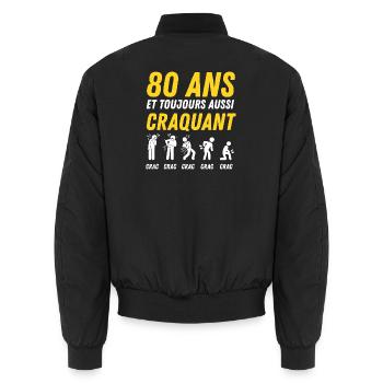 80 ans humour anniversaire vintage - Bomber unisexe - noir - Dos - AI Model Male 185 light (185cm)