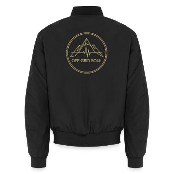 Off-Grid Soul Retro-Futuristische Berglinien-Kunst - Unisex Bomberjacke - Schwarz - Hinten - AI Model Male 185 light (185cm)