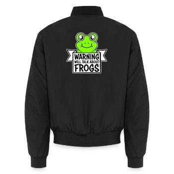Warning Will Talk About Frogs Frog Funny Animal - Unisex Bomber Jacket - black - Back - AI Model Male 185 light (185cm)