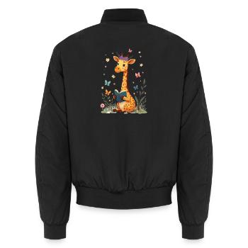 Livre de lecture de girafes mignonnes - Bomber unisexe - noir - Dos - AI Model Male 185 light (185cm)
