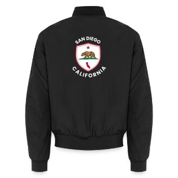 Drapeau de l’Ours de San Diego - Bomber unisexe - noir - Dos - AI Model Male 185 light (185cm)