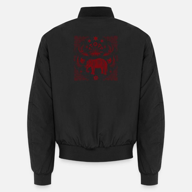 Roter Ornament-Elefant mit Sternenrahmen Unisex Bomberjacke