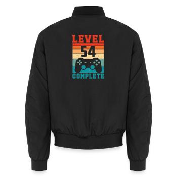 54th Birthday Level 54 Complete 54 Years Gamer - Unisex Bomber Jacket - black - Back - AI Model Male 185 light (185cm)
