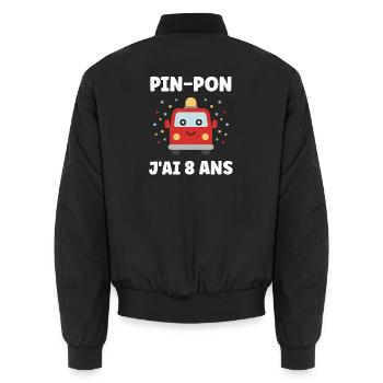 Pin-Pon Child Car: 8 years old - Unisex Bomber Jacket - black - Back - AI Model Male 185 light (185cm)