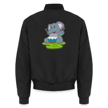 Elephant Musician Drum Music - Unisex Bomber Jacket - black - Back - AI Model Male 185 light (185cm)