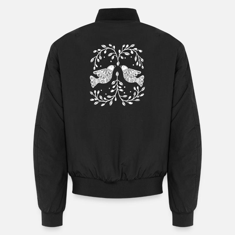 Oiseaux, colombes style rétro scandinave - Bomber unisexe - noir