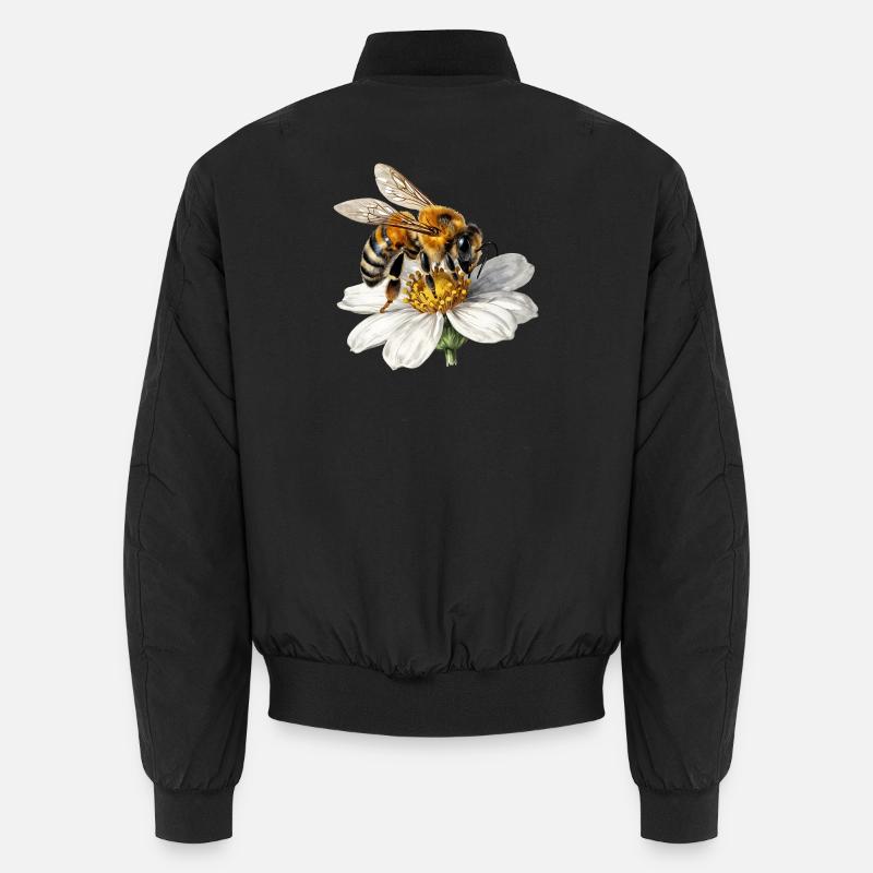 Bee on white flower Unisex Bomber Jacket