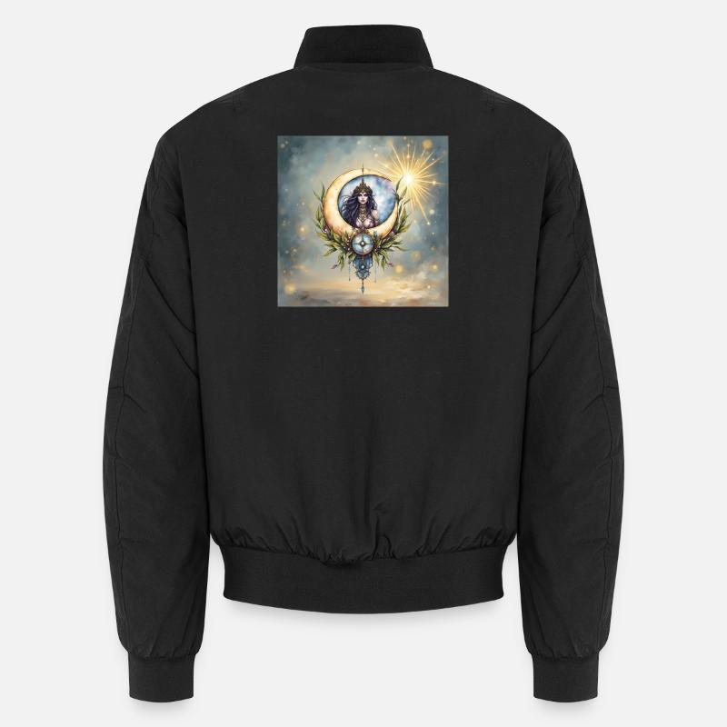 Lunar Goddess in Floral Crescent - Unisex Bomber Jacket - black