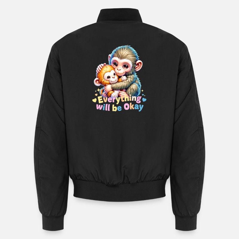 Everything Will Be Okay Monkey Hug - Unisex Bomber Jacket - black