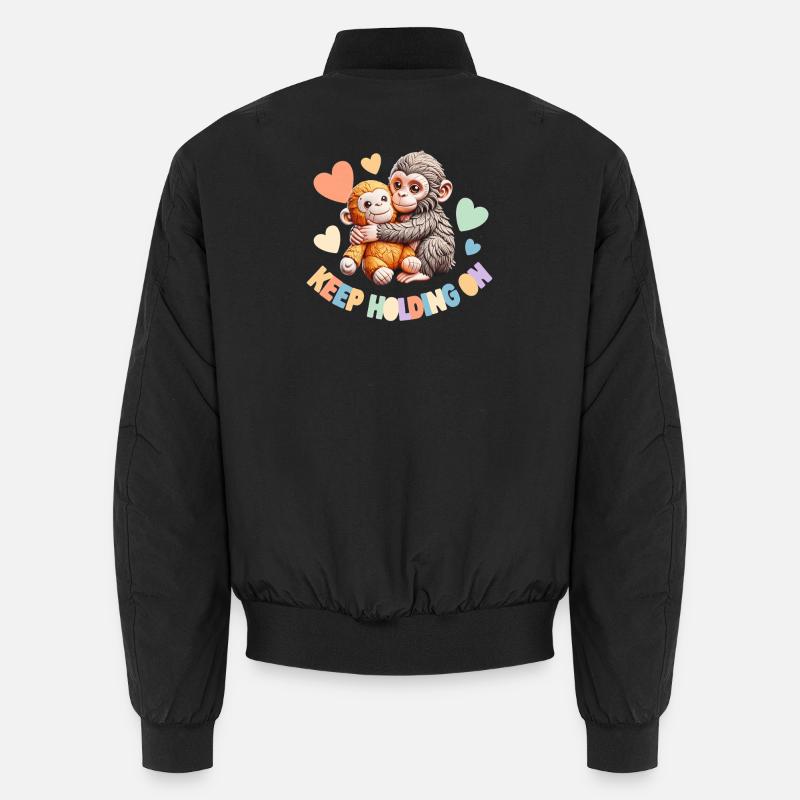 Keep Holding On: Hugging Monkeys - Unisex Bomber Jacket - black