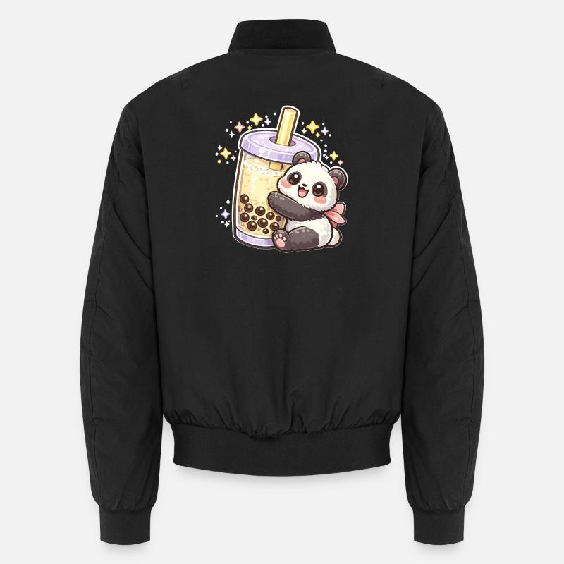 Panda Bubble Tea Cuddle Motif - Unisex Bomber Jacket - black