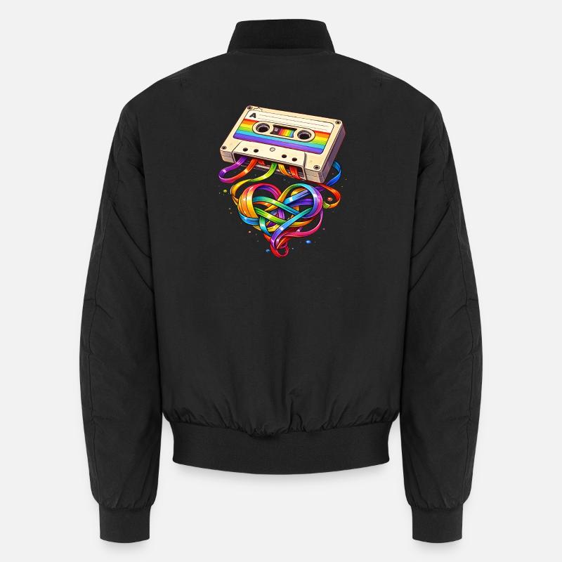 Retro Kassette mit Regenbogen Herzband Unisex Bomberjacke