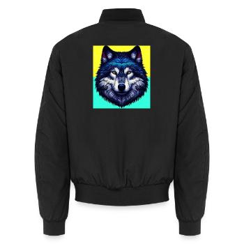 Wolf - Unisex Bomber Jacket - black - Back - AI Model Male 185 light (185cm)