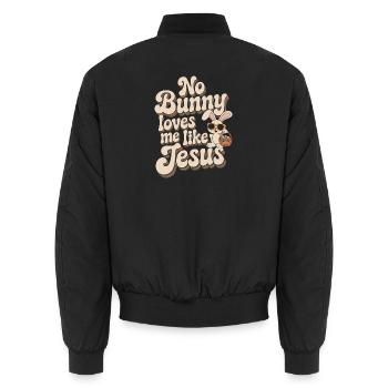 Aucun lapin ne m’aime comme Jésus - Bomber unisexe - noir - Dos - AI Model Male 185 light (185cm)