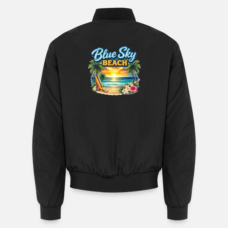 Blue Sky Beach Sunset - Unisex Bomber Jacket - black