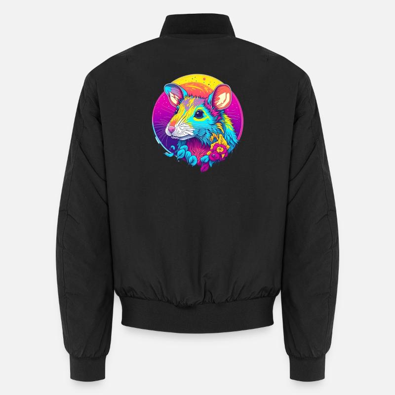 Psychedelic Neon Rat with Flowers Unisex Bomber Jacket