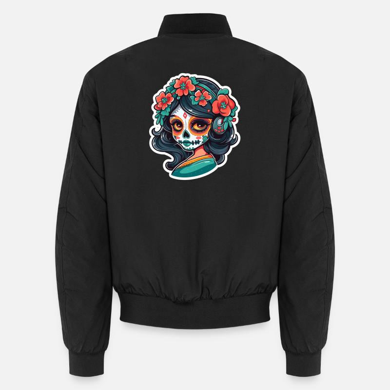 Portrait de tête de fleur du Dia de Muertos Bomber unisexe