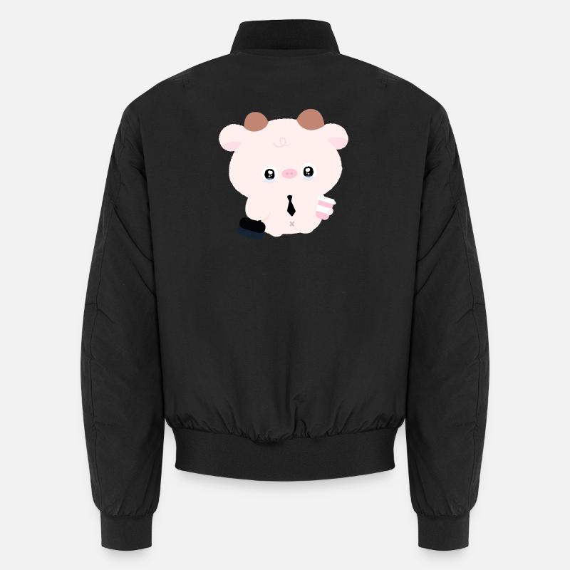 Kawaii Cow in Tie with Coffee Unisex Bomber Jacket