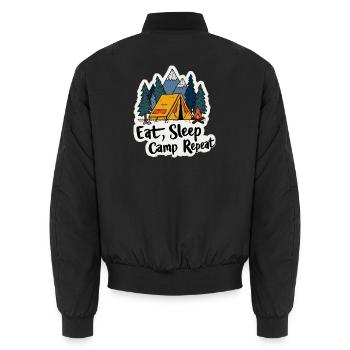 Camping, Spruch Spruch Eat Sleep Camp, Repeat Camper Outdoo - Bomber unisexe - noir - Dos - AI Model Male 185 light (185cm)