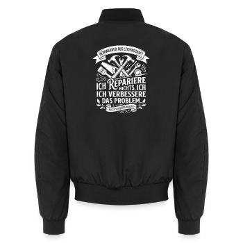 Ich repariere, ich verbessere das Problem - Unisex Bomberjacke - Schwarz - Hinten - AI Model Male 185 light (185cm)