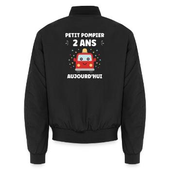 Petit pompier 2 ans aujourd'hui - Bomber unisexe - noir - Dos - AI Model Male 185 light (185cm)