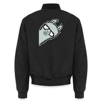 llama lying smug glasses nerd funny animal - Unisex Bomber Jacket - black - Back - AI Model Male 185 light (185cm)