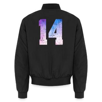 numéro 14 – Cadeau anniversaire 14 ans - Bomber unisexe - noir - Dos - AI Model Male 185 light (185cm)