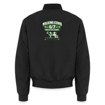 Milking Cows 6/7 Farmer Humor Farm Shirt - Unisex Bomber Jacket - black - Back - AI Model Male 185 light (185cm)