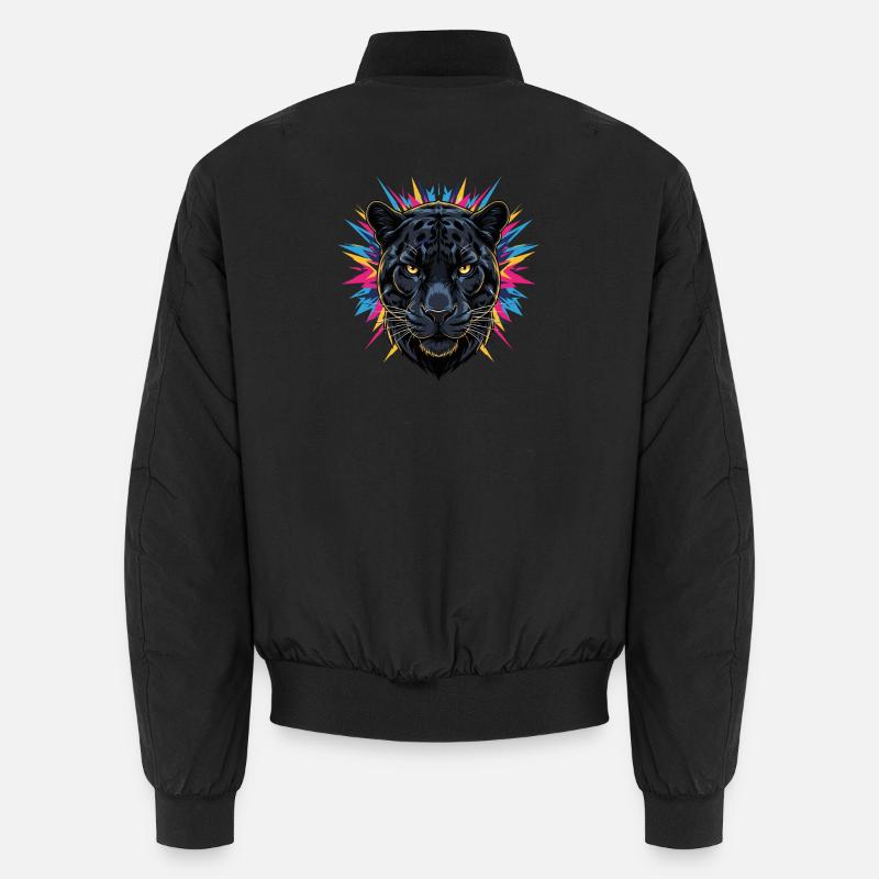 Neon Panther Kopf mit Farbspritzern Unisex Bomberjacke