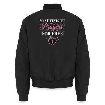 My Students Get Prayers Free Christlicher Lehrer - Unisex Bomberjacke - Schwarz - Hinten - AI Model Male 185 light (185cm)