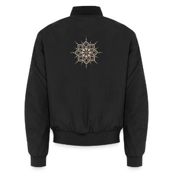 Beige Mandala Floral Bloom - Unisex Bomber Jacket - black - Back - AI Model Male 185 light (185cm)