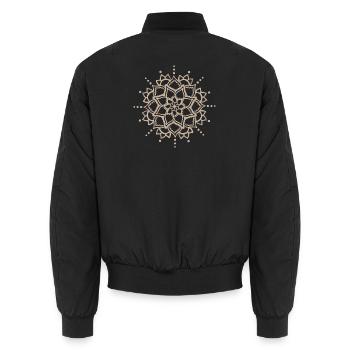 Beige Mandala Bloom - Unisex Bomber Jacket - black - Back - AI Model Male 185 light (185cm)