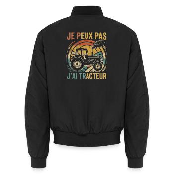 I Can't I Have a Tractor - Country Humour - Unisex Bomber Jacket - black - Back - AI Model Male 185 light (185cm)