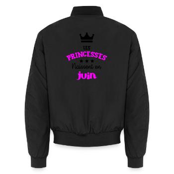 Princesse née en Juin Super Cadeau Anniversaire - Bomber unisexe - noir - Dos - AI Model Male 185 light (185cm)