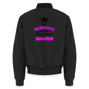 Princesse née en Janvier Joli Cadeau Anniversaire - Bomber unisexe - noir - Dos - AI Model Male 185 light (185cm)