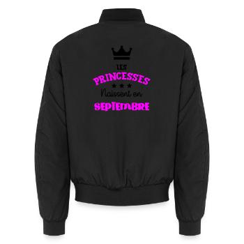 Princesse née Septembre Beau Cadeau Anniversaire - Bomber unisexe - noir - Dos - AI Model Male 185 light (185cm)