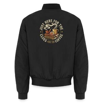 Whodunit Mystery Clues & Coffee - Retro Fan - Unisex Bomberjacke - Schwarz - Hinten - AI Model Male 185 light (185cm)
