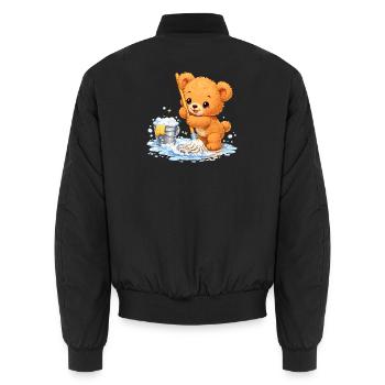 Kinder Shirt Bär putzt Frühjahrsputz süß  - Unisex Bomberjacke - Schwarz - Hinten - AI Model Male 185 light (185cm)